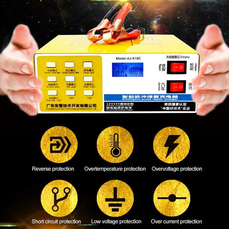 Car Battery Charger 12V 24V Full Automatic Electric Car Battery Charger Intelligent Pulse Repair Type 200AH For Motorcycle