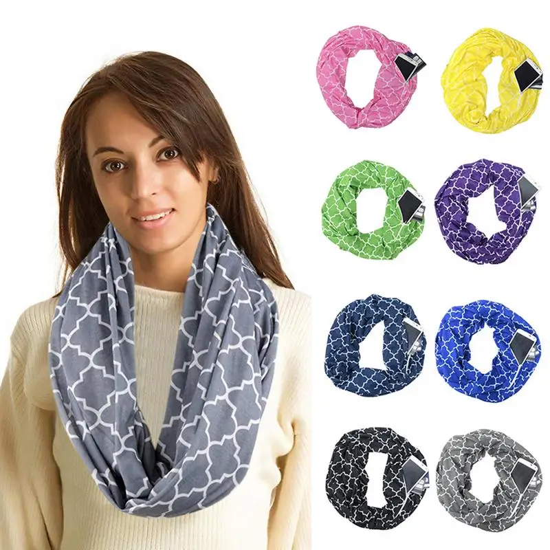 Premium Women Fashion Casual Infinity Scarf With Zipper Pocket Soft