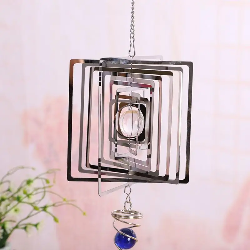 

2019 New Stainless Steel Metal Wind Chime Mirror Surface 360 Degree Rotating Crystal Ball Charm Hanging Decoration