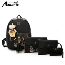 2019 Amarte Women Backpacks 4 Pcs/Set Women PU Leather Multipurpose Female School Bag for Teenage Girls Travel Backpacks