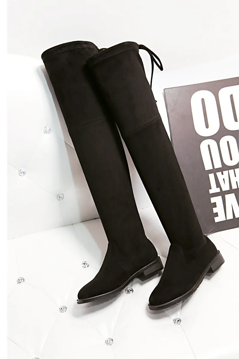 

2018 Autumn Genuine Leather Coarse Head Overknee Elastic Woman Women Winter Boots