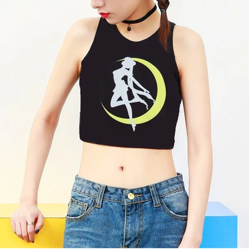 

2019 Tank Shirts New Summer Women 3D T-shirt Print Anime Cartoon Sailor Moon Crop Top Casual Girls Fashion Tank Shirts