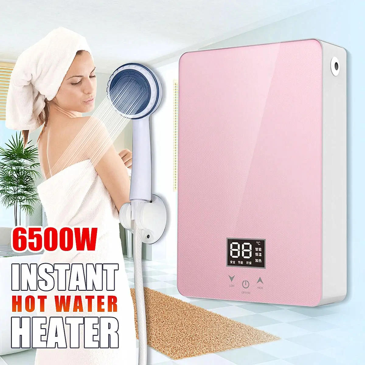 

New 6500W Instant Electric Tankless Water Heater 220V Digital Display Instant Electric Water Heating fast 3 Seconds Hot shower