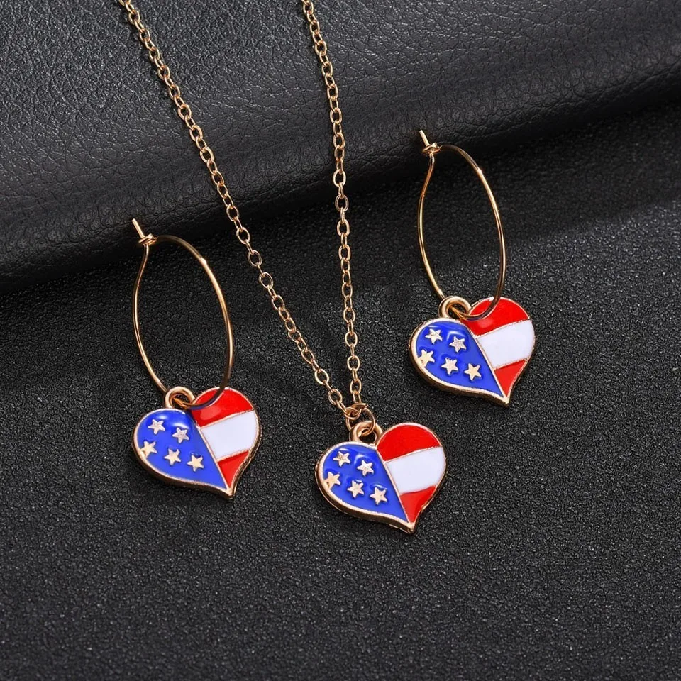 

Attractive Colorful Clear Blue Red Flag Pattern Women Necklace Earring Sets For Girls Great Fashion Party Jewelry Sets