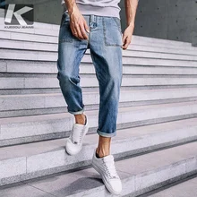 KUEGOU осень джинсовые штаны-шаровары, Для мужчин бренда Slim Fit рваные бедствия штаны для мальчиков Модная уличная одежда в стиле «хип-хоп», джинсовые брюки 2377