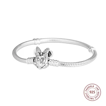 

CKK 925 Sterling Silver Shimmering Minnie Portrait Clasp Charms Bracelets for Women 925 Silver Chain Bracelets Pulseira Feminina