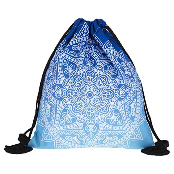 3D Print Drawstring Backpack Rucksack Shoulder Bags Gym Bag Black and White