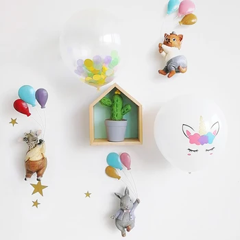 

Nordic Creative Home Decoration Animal Balloon Bedroom Decor Large Resin Craft Wall Hanging 3D Giraffe Balloon Piggy Rabbit Fox