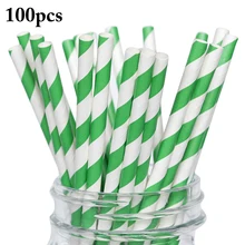 Disposable Green Striped Paper Straws Juice Coffee Milk Tea Straws Color Art Modeling Straws Party Supplie For St. Patrick's Day