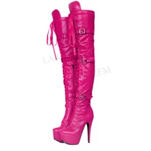 LAIGZEM; женские облегающие высокие сапоги до бедра; вечерние сапоги из искусственной кожи на широком каблуке в стиле панк; готическая обувь; женская обувь; Botines Mujer; большие размеры 34-52