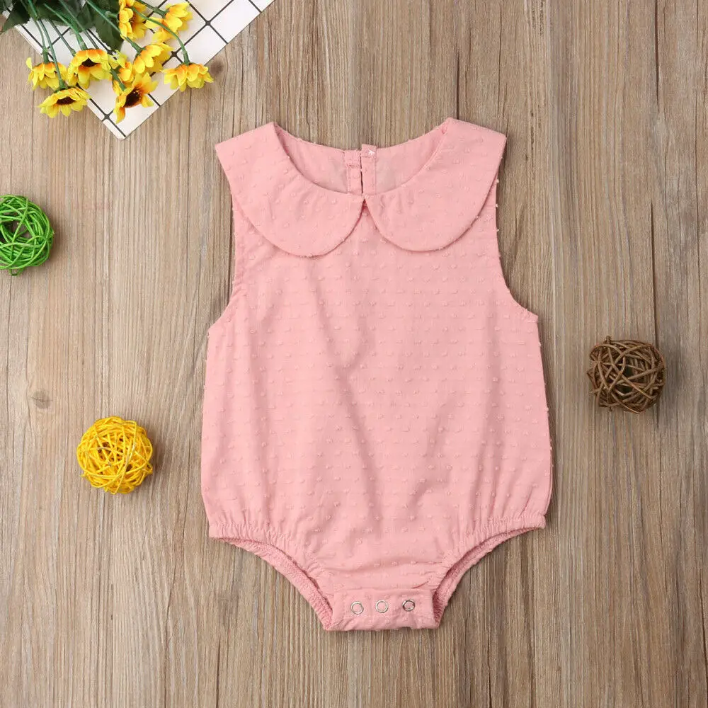 Newborn Baby Girls Clothes Summer Solid sleeveless Peter Pan Collar Romper Jumpsuit Outfits Clothes