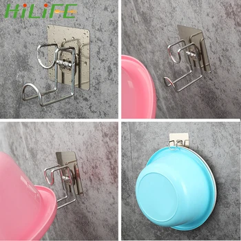 

HILIFE Wall Mounted Door Sticky Hanger Holder Wash Basin Holder Stainless Steel Strong Adhesive Hook Kitchen Bathroom Creative