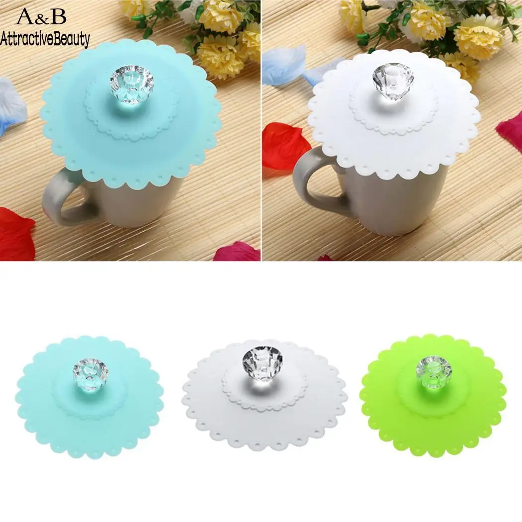 

New Coffee Mug with Lid Durable Shape Blue Dustproof Rhinestone Coffee Cup Round Handle