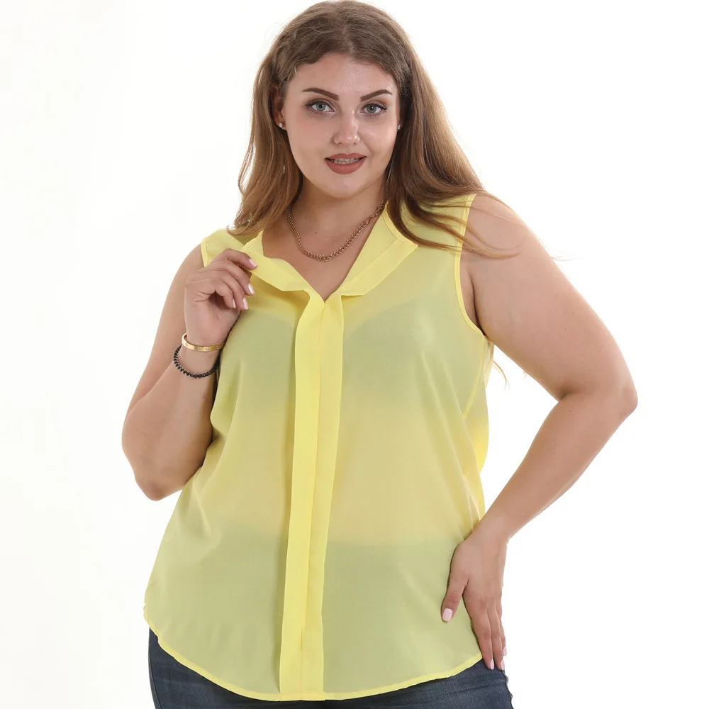 

2019 summer new large size S-6XL sleeveless casual chiffon solid color female vest ladies top