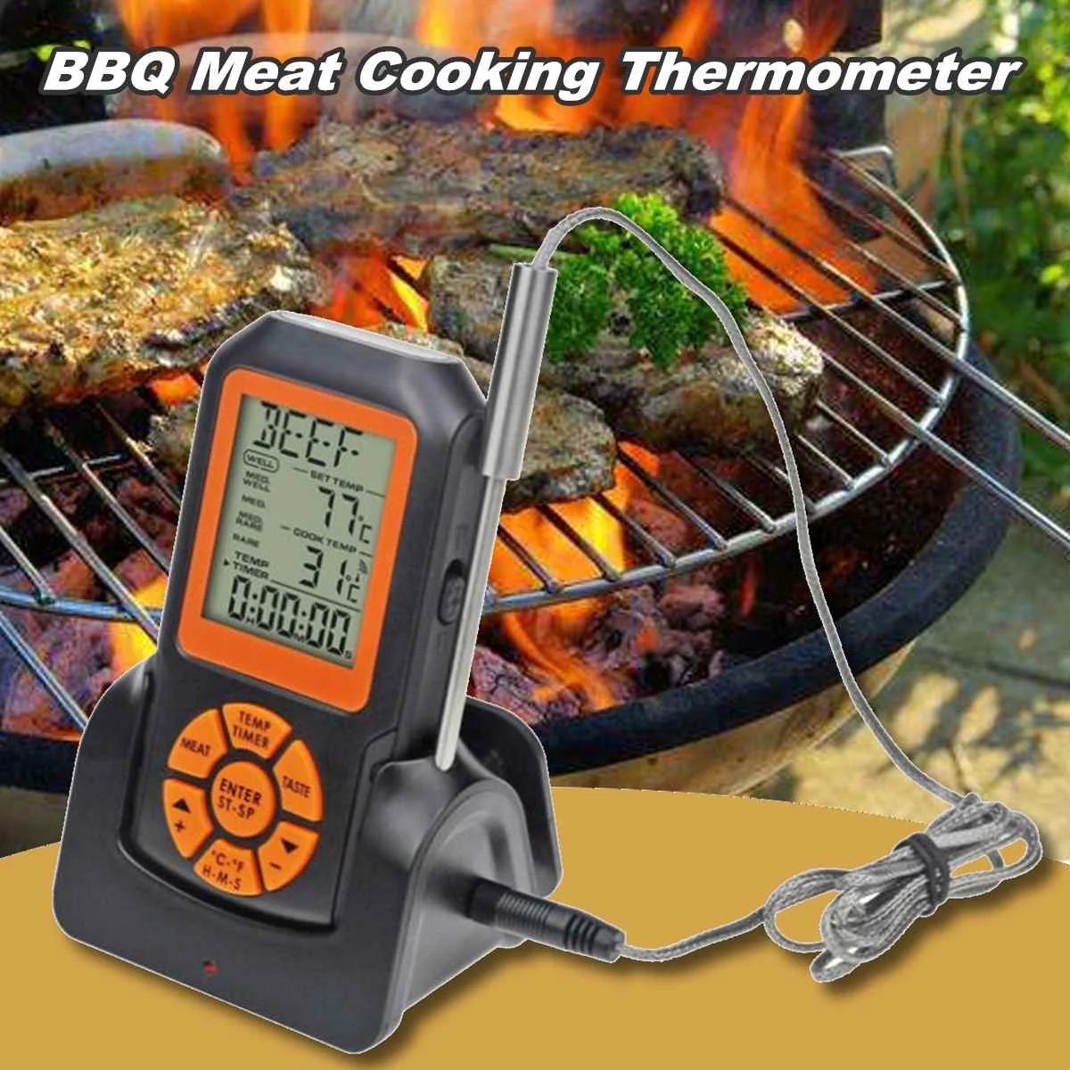

bluetooth Digital Wireless BBQ Thermometer Kitchen Meat Cooking Thermometer Stainless Steel Probe Instruments Gauges Tools