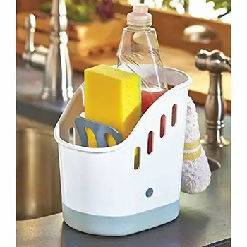 

THGS Top Sponge Holder Kitchen Sink Caddy with 3 Compartments and Sanitary Drainer Non-Slip Base Flexible Safe ABS Material Si