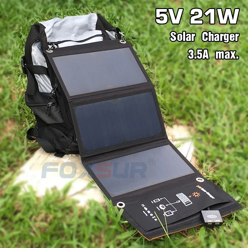 

Foxsur 5v 21w Outdoor Solar Charger Panel 5v 3.5a Max. Foldable Charger, Portable Dual Output Travel Charger,no Man's Land Use