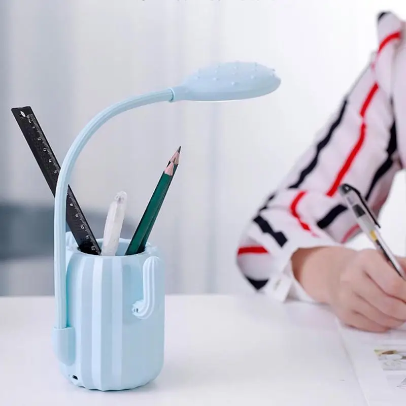 Creative Cactus Desk Lamp Students USB Charging Touch Table Light with Pen Storage Holder ...