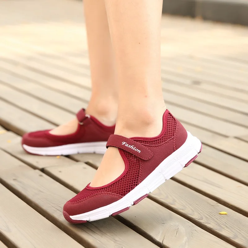 Summer Women Flats platform Shoes Mary Jane Shallow Shoes Breathable Mesh Ladies Swing Shoes Vintage Sneakers Plus Size