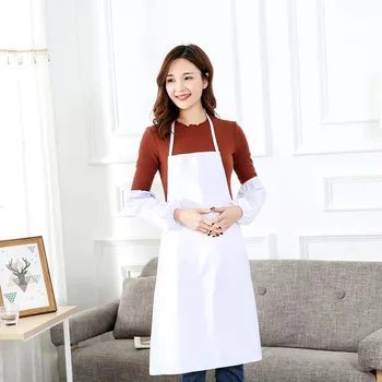 

Apron White Pure Color Linen Household Apron Coffee Shop Apron For Cooking Kitchen - White
