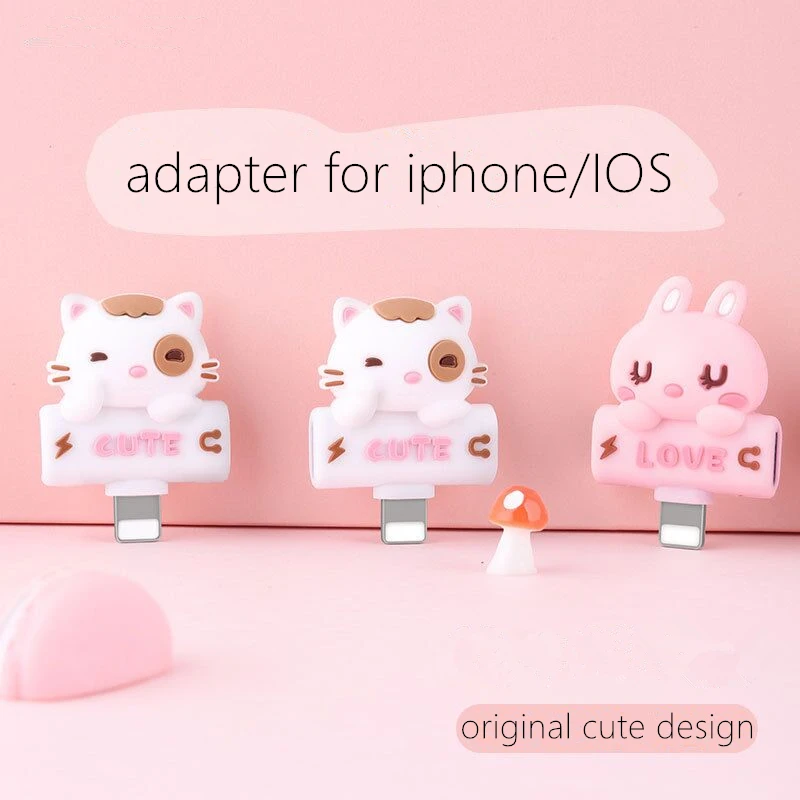 

2 in 1,iPhone Audio Adapter,Connector Splitter Charger Headphone For Jack to Earphone AUX Cable,IOS apple port jack,cartoon