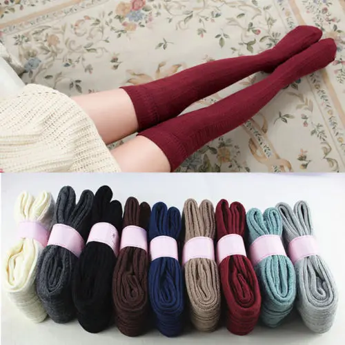 2019 New Fashion Womens Over The Knee Socks Plain Thigh High Adults