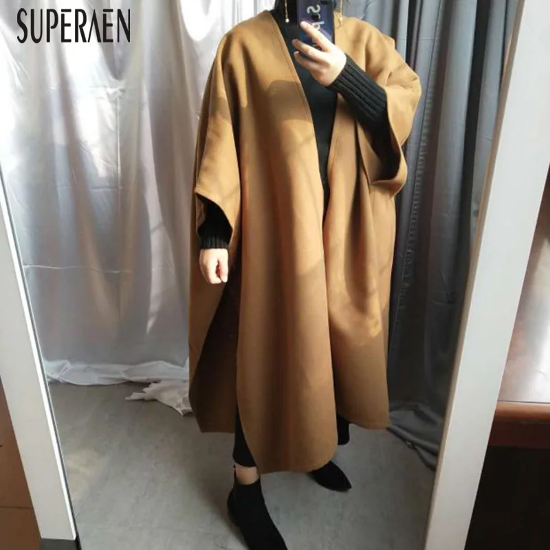 SuperAen плащ шерстяное пальто женский 2018 зима новый сплошной цвет дикий Повседневный женский шерстяной пальто Модная женская одежда