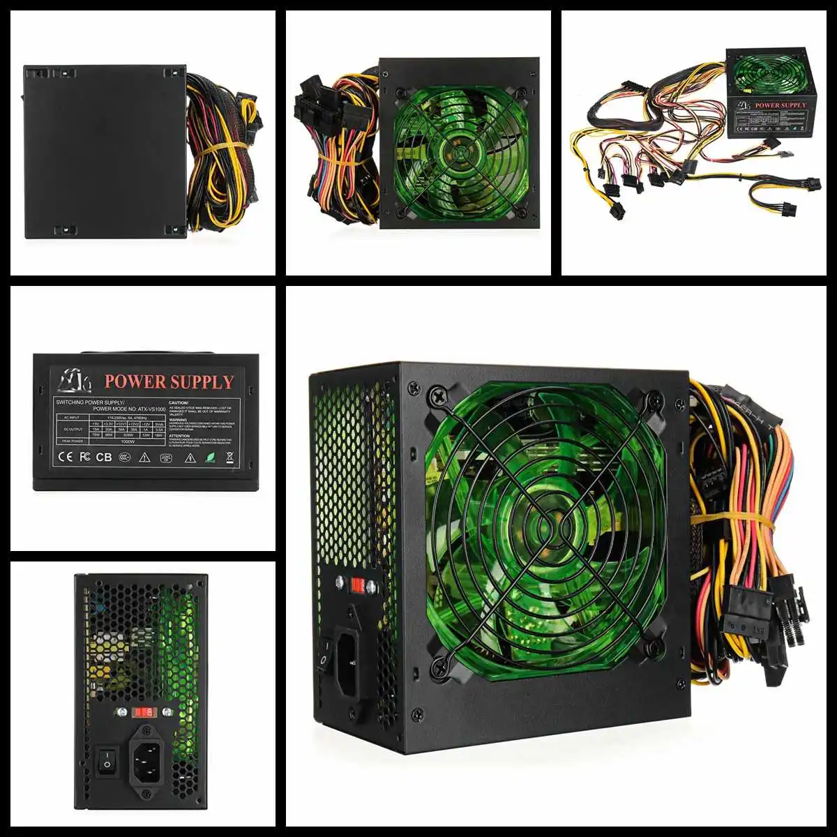 أسود 1000 W 110 ~ 220 V امدادات الطاقة PSU PFC 12 سنتيمتر LED مروحة كاتمة للصوت ATX 24pin 12 V جهاز كمبيوتر شخصي SATA امدادات الألعاب ل إنتل AMD سطح المكتب