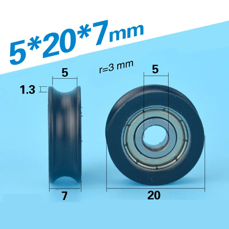 

[U0520-7]Free Shipping 10pcs PA66 coated 625zz inner 5mm roller 5*20*7 u groove window minisize bearing roller