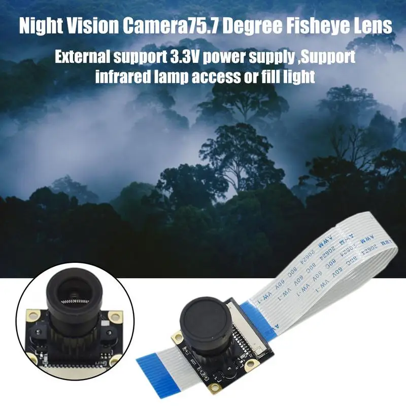 

Night Vision Camera 5MP Wide Angle 75.7 Degree Fisheye Lens 1080P Camera Module For Raspberry Pi 3 Model B / 2B / B+ / A+