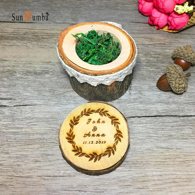 

1pcs Custom Personalized Ring Box Holder Rustic Wedding Decor Vintage Party Engagement Wedding Decoration Wooden Ring Pillows