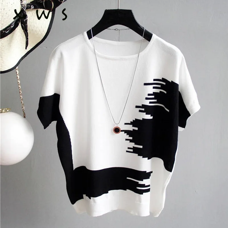 Summer Women Sweater Pullover thin Rib Knitted pull femme Tops patchwork o Neck Essential Jumper Short Sleeve sueters de mujer | Женская