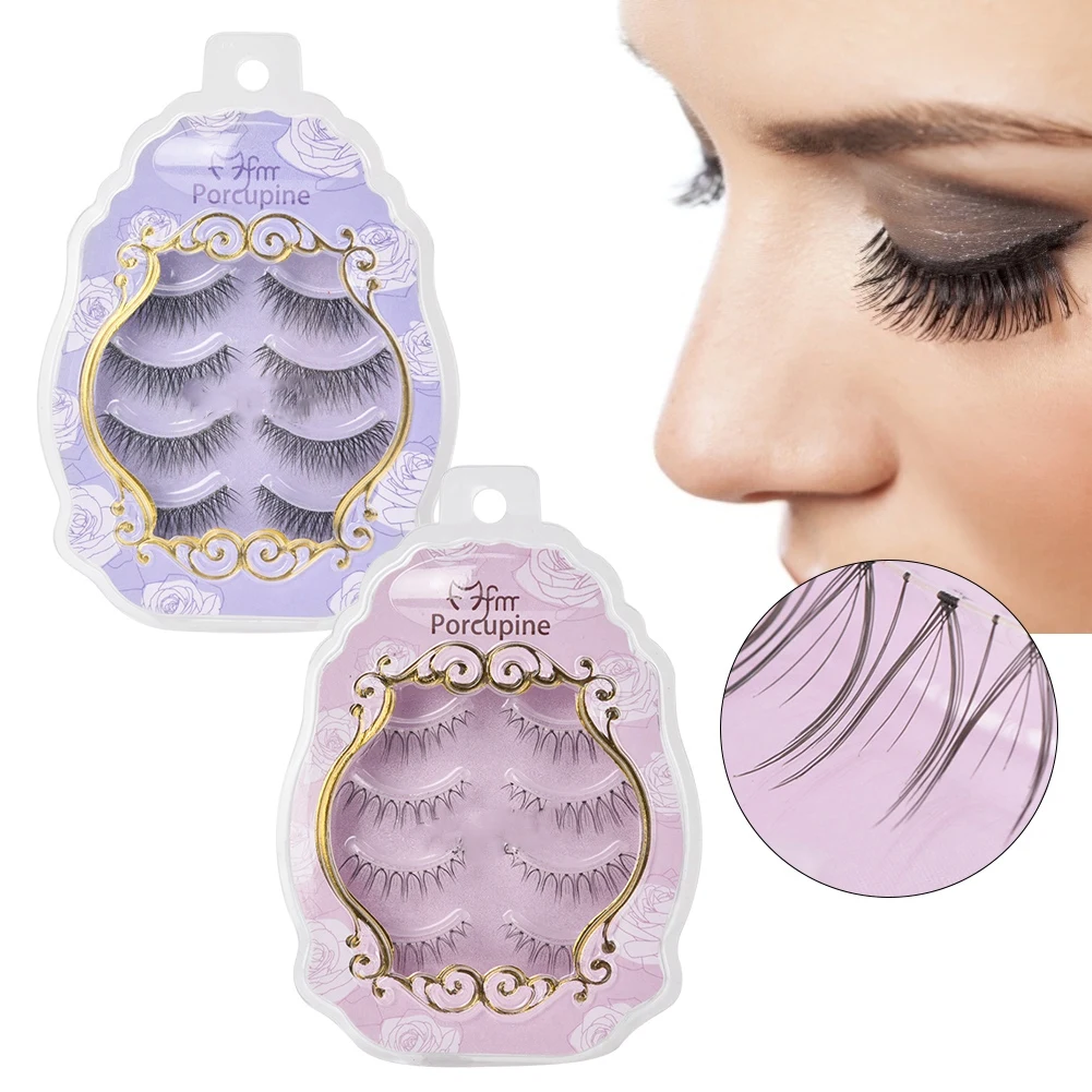 

Natural False Eyelashes 4Pairs Professional Reusable False Eyelashes Extension Long Fake Eye Lashes Party Fancy Makeup