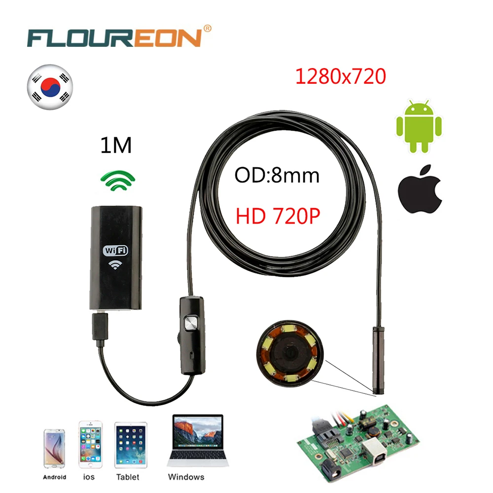 

Floureon HD WiFi 720P 8mm Cable Waterproof Endoscope Inspection Camera Android IOS Mini Wifi Camera Car Inspection Endoscopic
