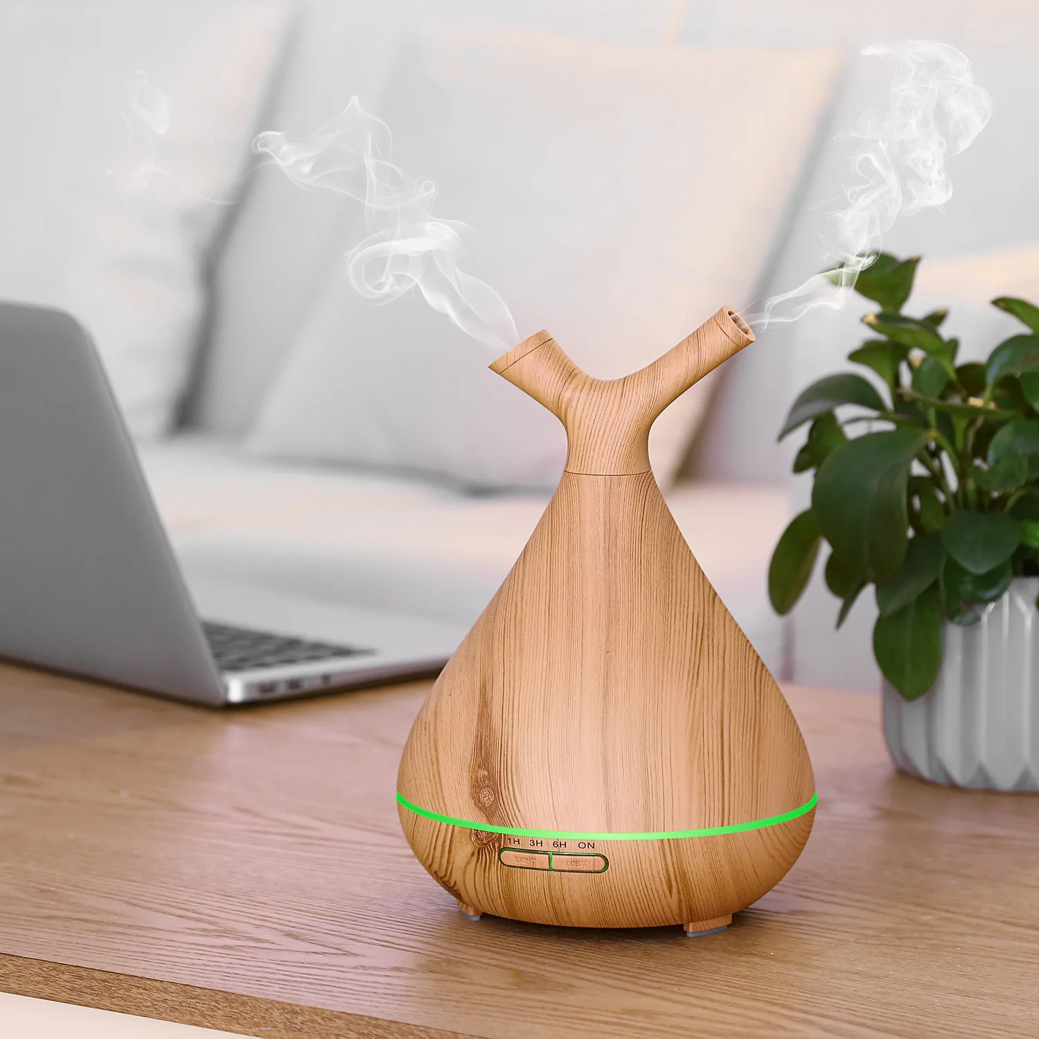 

300ml Ultrasonic Air Humidifier Aroma Essential Oil Diffuser With Wood Grain Timer Aromatherapy Household With Night Light