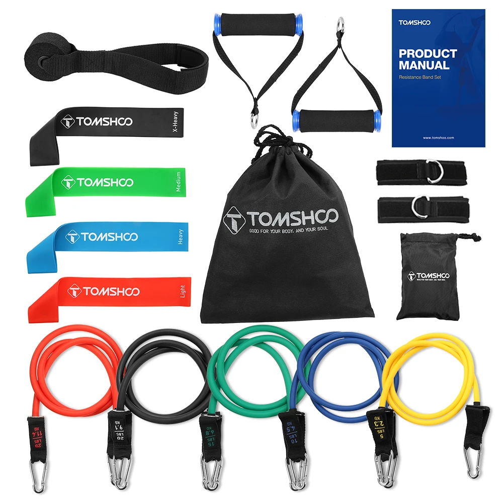 

TOMSHOO 17Pcs Resistance Bands Set Workout Fintess Exercise Bands Loop Bands Tube Bands Door Anchor Ankle Straps Cushioned