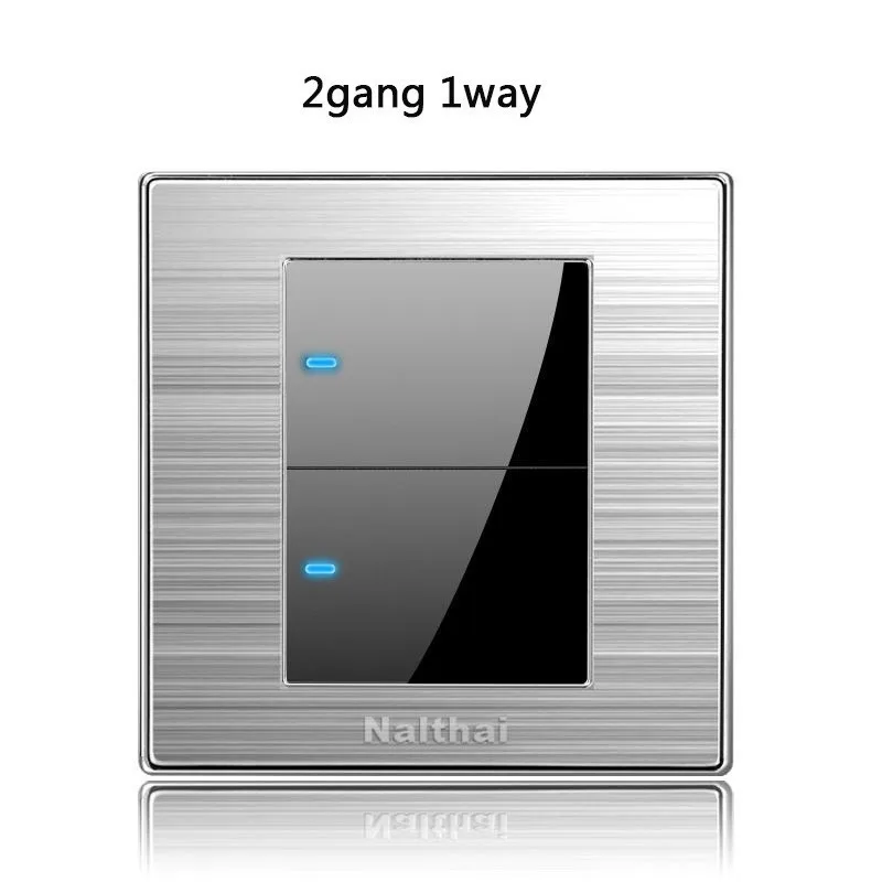 

86 type 2 Gang 1 Way Press button home switch socket Acrylic with led brushed stainless steel mirror light point switch Germany