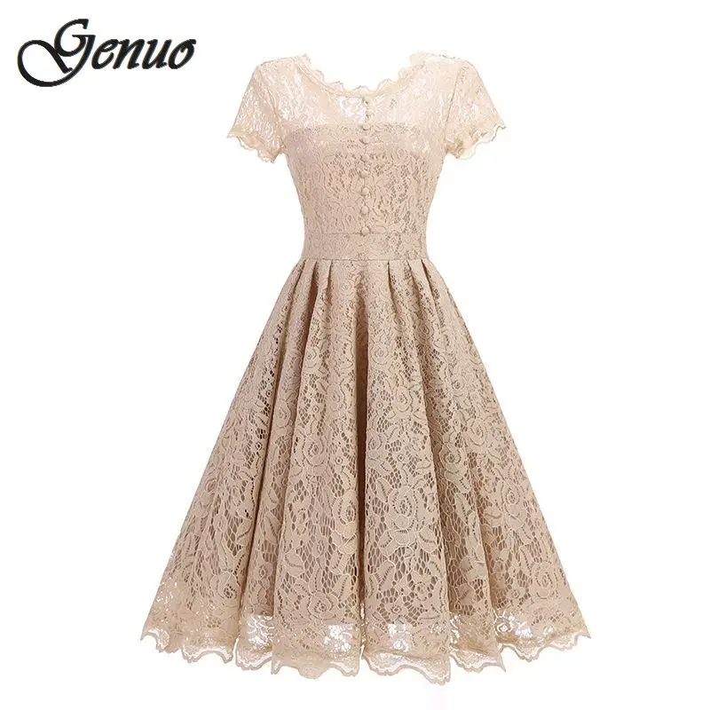 

Autumn Winter Women Dress Vintage Slim Hollow Out Solid Dresses Female Elegant O-Neck A-Line Lace Party Dress Vestidos