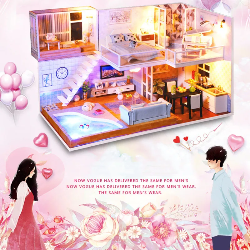 

1 Pcs Dollhouse DIY House Model Assemble Toy Birthday Gift Wooden for Children Kids YJS Dropship