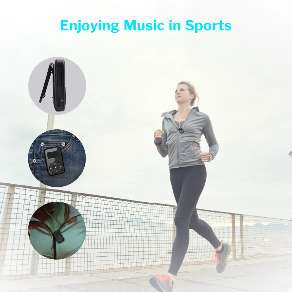 Deelife Sport Bluetooth MP3 Player Digital 8GB Clip Mini with Screen Recorder FM Radio Pedometer Support TF Card MP3 Music Play