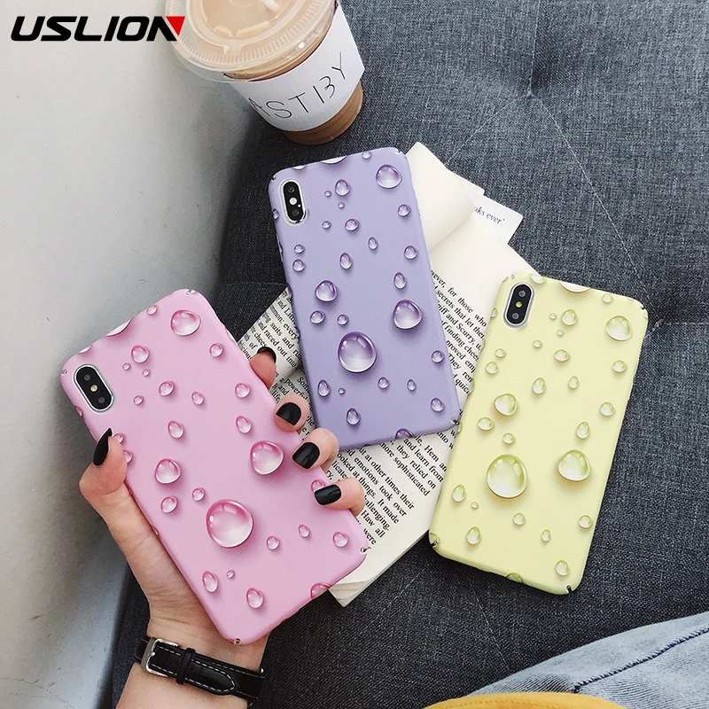 

USLION 3D Raindrop Phone Case For iPhone X XS XR XS Max 6 6s 8 Plus Hard Plastic Phone Case For iPhone 7 Water Drop Back Cover