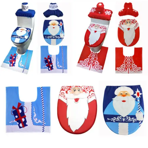 

3Pcs Christmas Happy Santa Toilet Seat Cover and Rug Bathroom Decoration Set USA