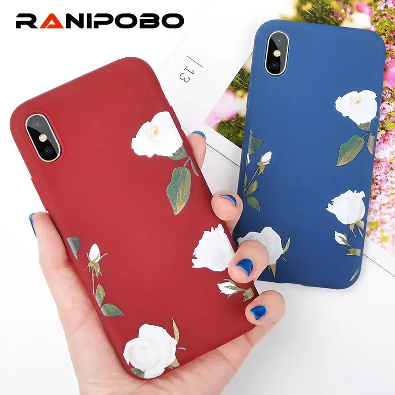 

Fashion Vintage Rose Flower Phone Case for iPhone X XS XR XS Max 8 7 6 6S Plus Red & Blue Soft Full Back Cover Coque Gift