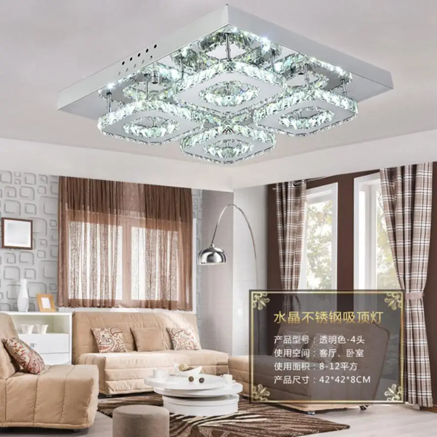 

New Square K9 Crystal Ceiling Lamp Led Lamps High-power Stainless Steel Led Ceiling Lamps 48w Led Lustre Lighting Ceiling Lights