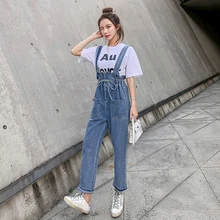 Синие женские джинсовые комбинезоны на весну и лето, джинсовые женские джинсовые комбинезоны с карманами размера плюс по щиколотку