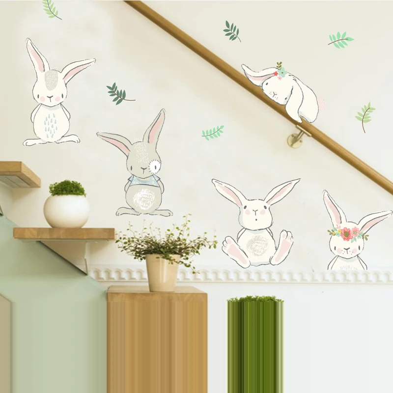 Tofok прекрасный стикер на стену в виде кролика длинные уши мультфильм животных детская комната спальня настенные наклейки лестница детская офис Декор