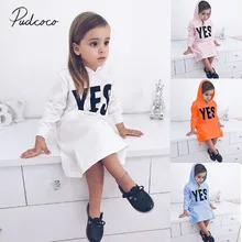 Новинка года; Брендовое платье с капюшоном для маленьких девочек пуловер с длинными рукавами и надписью прямое платье повседневные платья; сезон весна-осень От 1 до 6 лет