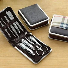 Горячие 100 наборы 9 шт./компл. инструменты для дизайна ногтей из нержавеющей стали кусачки для ногтей пилка красота ножницы маникюрные инструменты для ногтей PU кожаный чехол