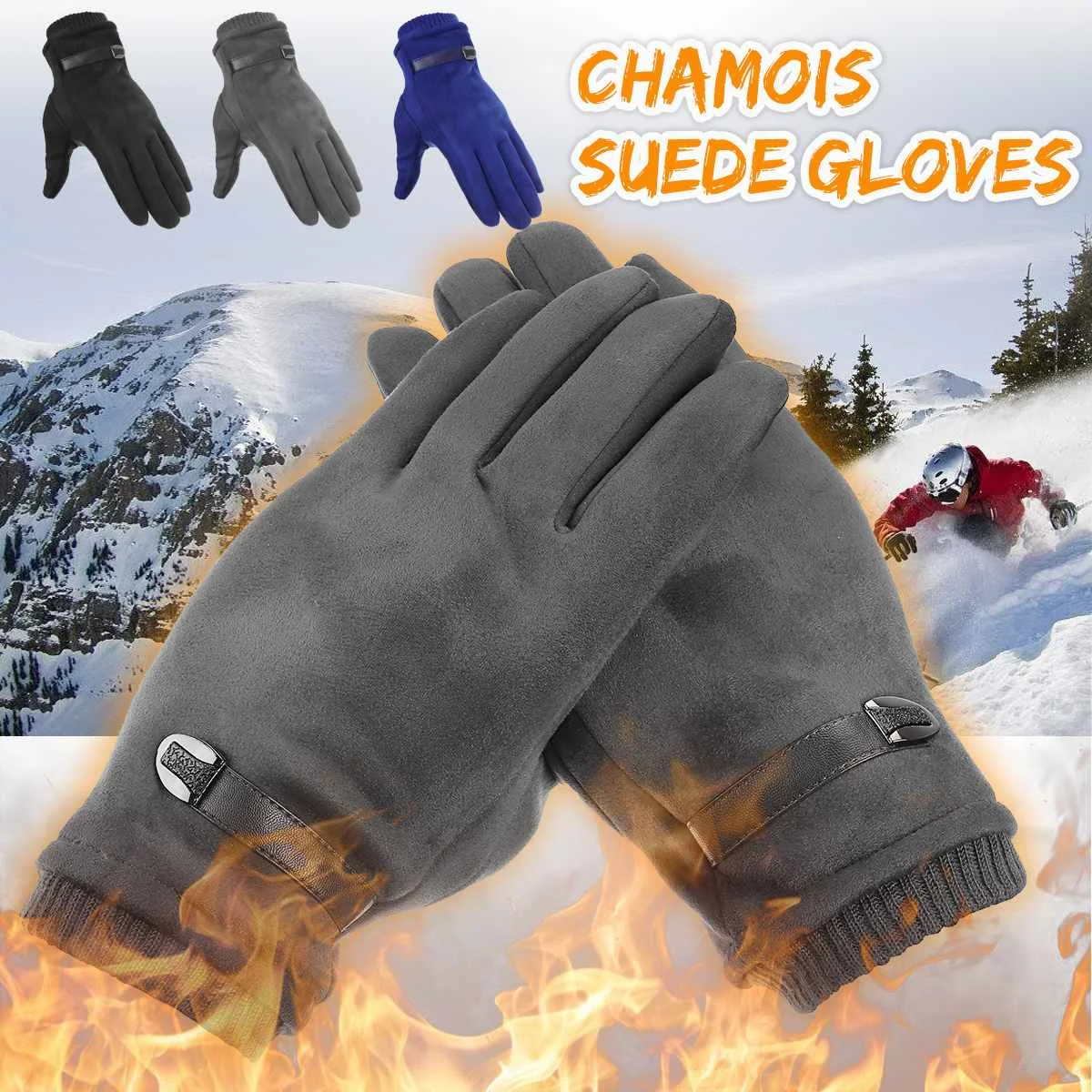 

Leather Chamois Hand Touchs Screen Windproof Warm Gloves Cold Protection Outdoor Sports Driving Cycling Skiing Mittens Gloves