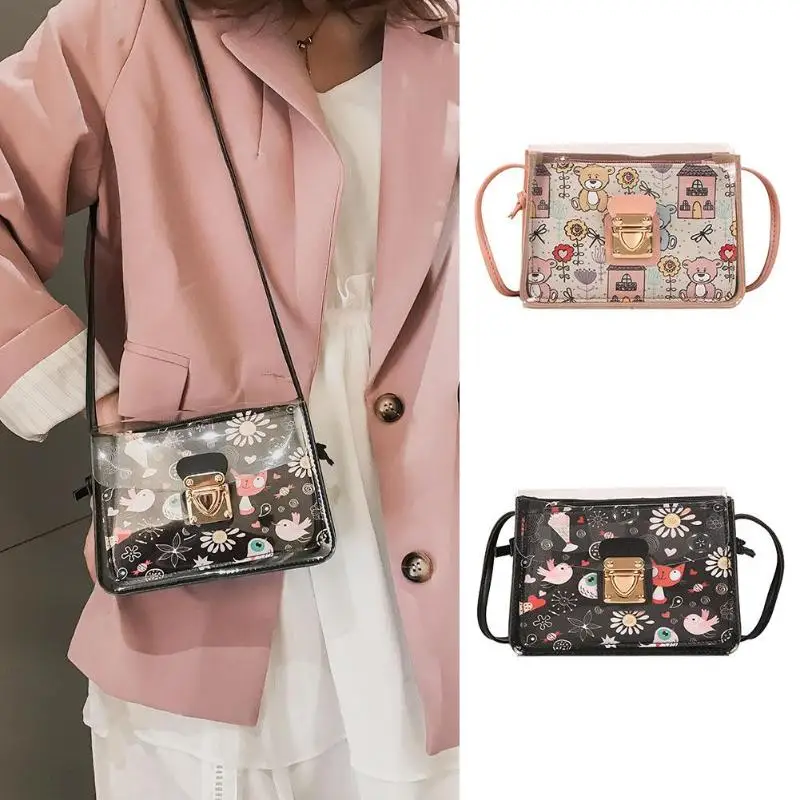 

Clear Shoulder Handbags Women Cartoon Print Cute Sweet Style Purse Crossbody Bags Transparent Shoulder Bag